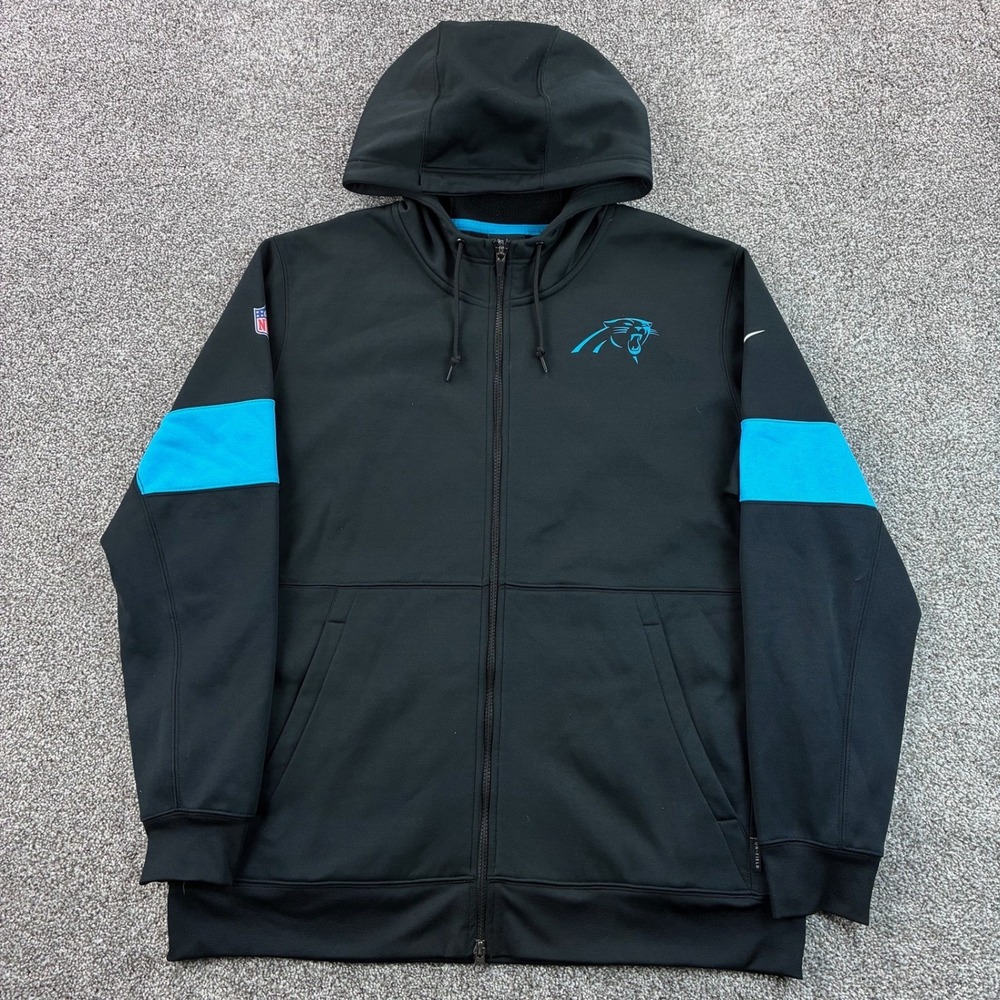 Carolina Panthers Hoodie Mens XL Black Nike Performance Full‎ Zip Therma-FIT